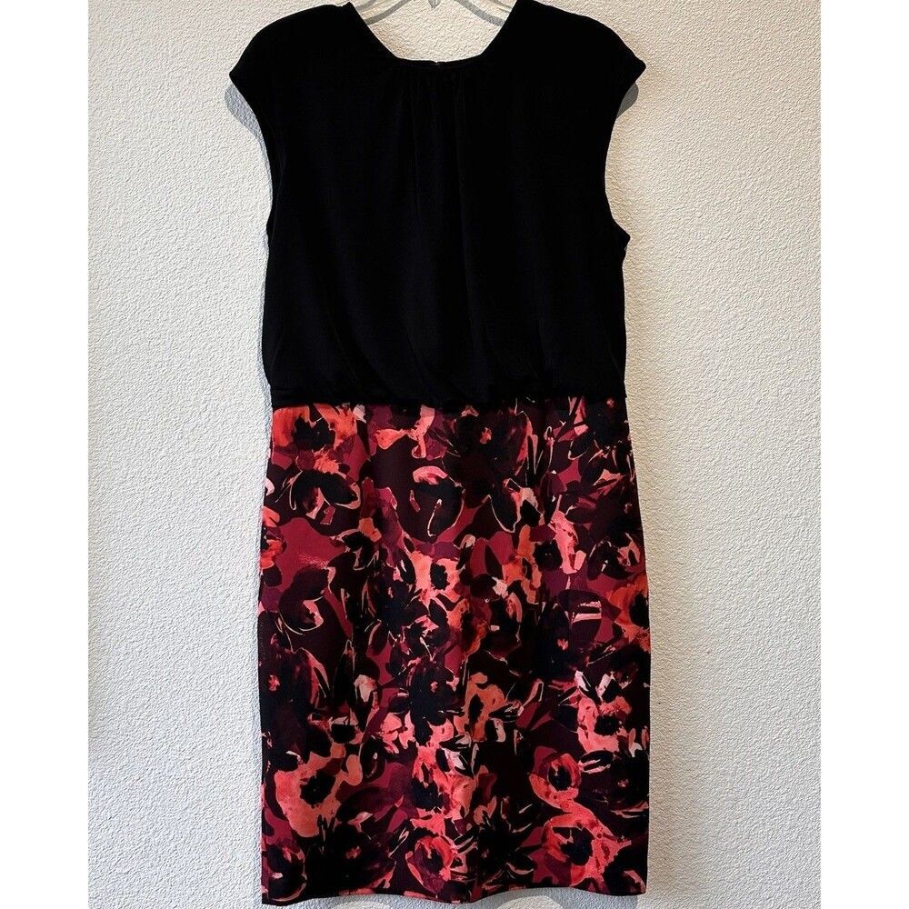 Wisp Marnie Sleeveless Sheath Midi Jersey Dress Black Pink Floral Print Size14